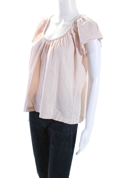 Xirena Womens Short Sleeve Scoop Neck Blouse Linen Pink Size Small