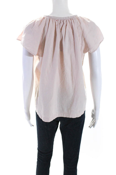 Xirena Womens Short Sleeve Scoop Neck Blouse Linen Pink Size Small