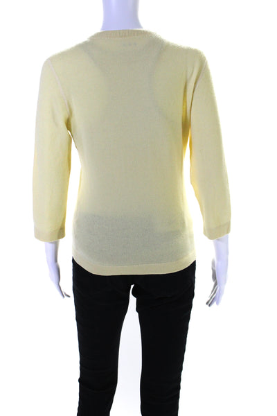 Three Dots Womens 3/4 Sleeve V Neck Cashmere Sweater Yellow Size Large