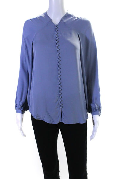 Joie Womens Long Sleeve V Neck Button Up Top Blouse Light Blue Size XS