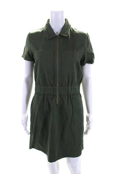 J Crew Collection Womens Zip Front Collared Short Sleeve Dress Green Size 2