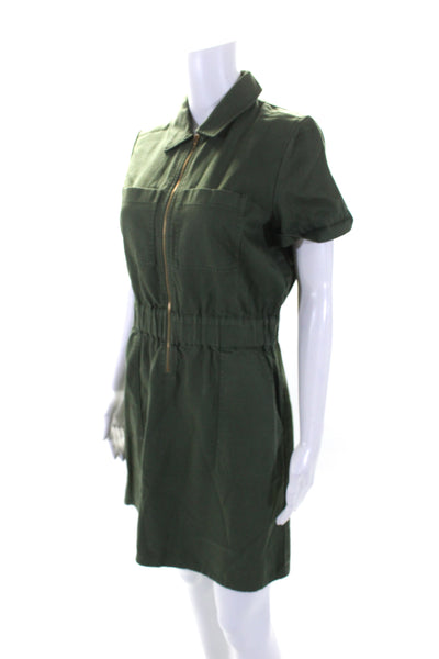 J Crew Collection Womens Zip Front Collared Short Sleeve Dress Green Size 2