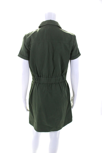 J Crew Collection Womens Zip Front Collared Short Sleeve Dress Green Size 2