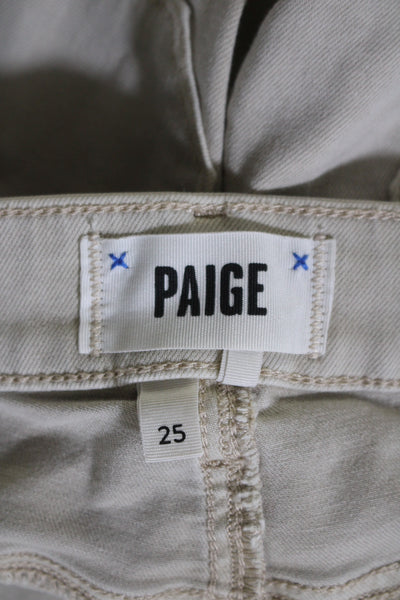 Paige Womens Tapered Leg Front Zip Side Pocket Pants Beige Size 25