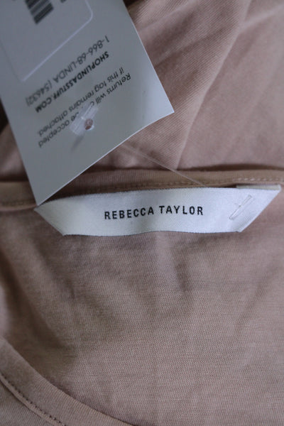 Rebecca Taylor Womens Scoop Neck Short Sleeve Open Shoulder Top Beige Size Small