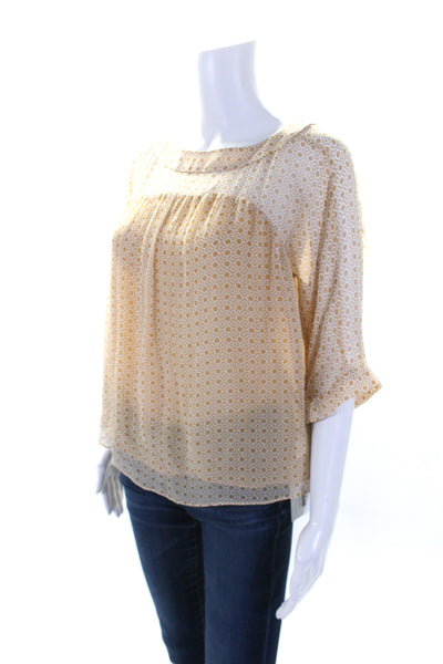 Folle de Joie Womens Short Sleeve Geometric Print Blouse Yellow Size Small