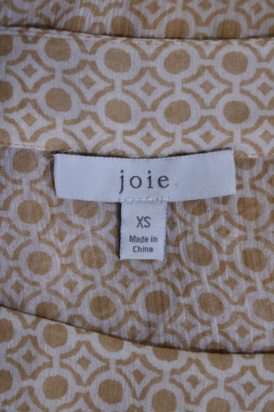 Folle de Joie Womens Short Sleeve Geometric Print Blouse Yellow Size Small