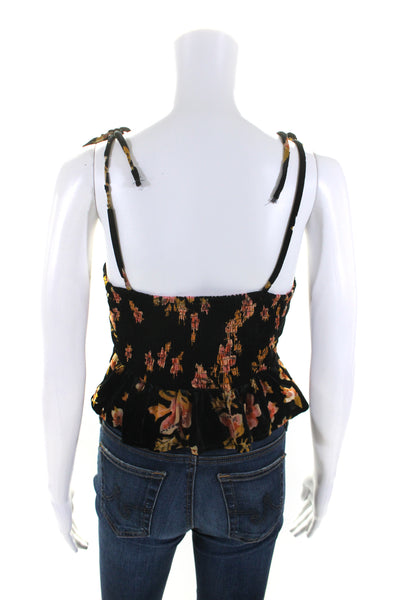 Free People Womens Spaghetti Strap V Neck Velvet Floral Crop Top Black Small