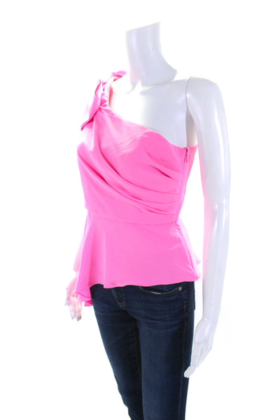 Amanda Uprichard Womens Bright Pink One Shoulder Sleeveless Blouse Top Size S