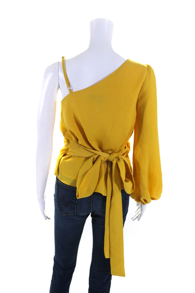 L'Academie Womens Yellow One Shoulder V-Neck Layered Wrap Blouse Top Size XS