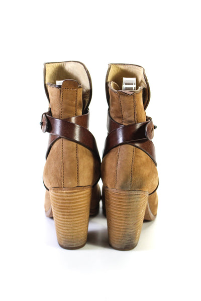 Rag & Bone Womens Caramel Leather Buckle Detail Heels Ankle Boots Shoes Size 8.5