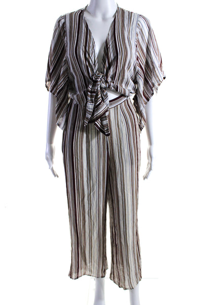 Faithfull The Brand Womens Cut Out Striped Wide Leg Jumpsuit White Multi Size 4