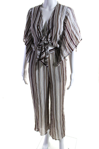 Faithfull The Brand Womens Cut Out Striped Wide Leg Jumpsuit White Multi Size 4