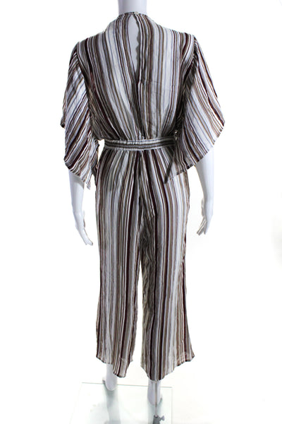 Faithfull The Brand Womens Cut Out Striped Wide Leg Jumpsuit White Multi Size 4