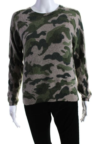 Magaschoni Womens Crew Neck Camouflage Cashmere Sweater Green Brown Size Medium