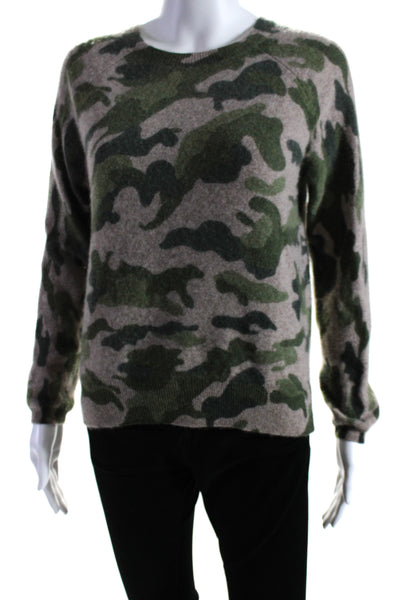 Magaschoni Womens Crew Neck Camouflage Cashmere Sweater Green Brown Size Medium