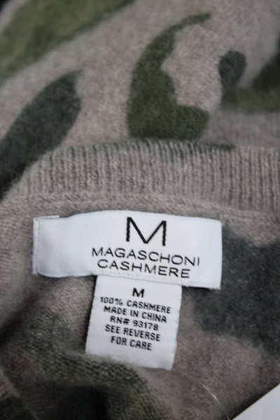 Magaschoni Womens Crew Neck Camouflage Cashmere Sweater Green Brown Size Medium