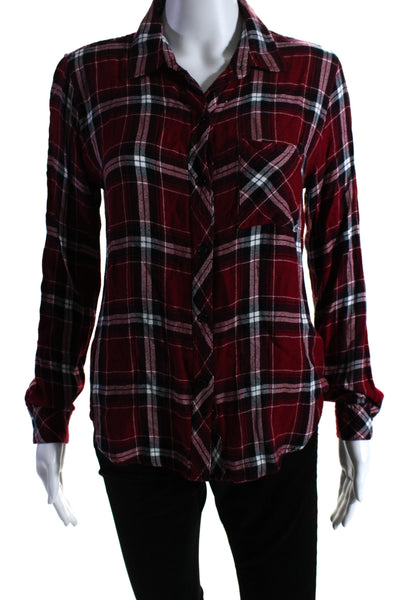 Rails Womens Collared Button Down Check Print Flannel Top Red Size Small