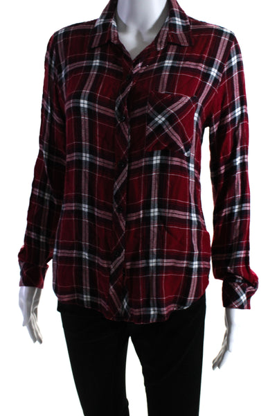 Rails Womens Collared Button Down Check Print Flannel Top Red Size Small