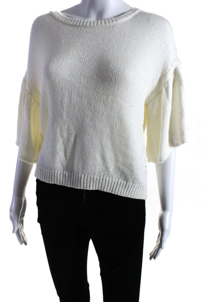 One Grey Day Womens Short Sleeve Thick Knit Crew Neck Top White Size Small