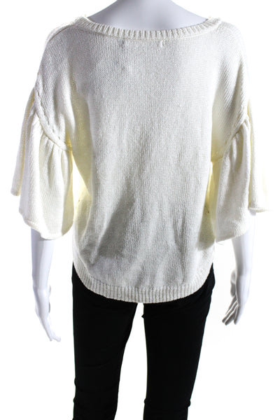 One Grey Day Womens Short Sleeve Thick Knit Crew Neck Top White Size Small