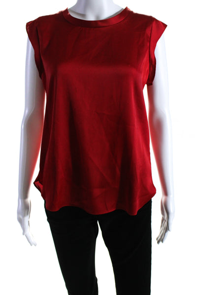 DKNY Womens Sleeveless Crew Neck Blouse Polyester Red Size Small