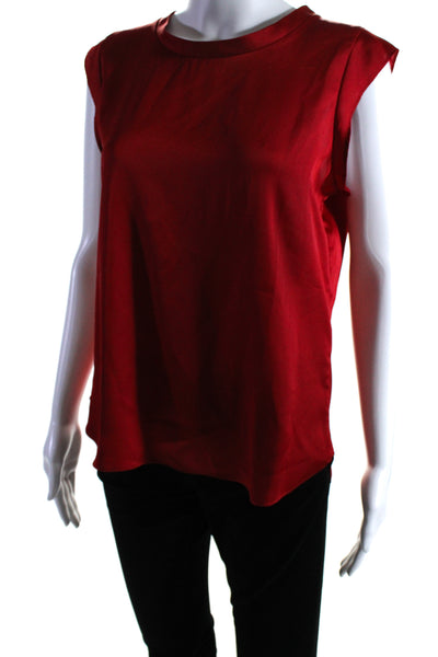 DKNY Womens Sleeveless Crew Neck Blouse Polyester Red Size Small