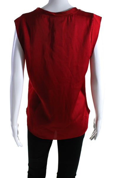 DKNY Womens Sleeveless Crew Neck Blouse Polyester Red Size Small