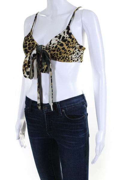 Roberto Cavalli Womens Leopard Graphic Print Wrap Crop Top Multicolor Size IT 42