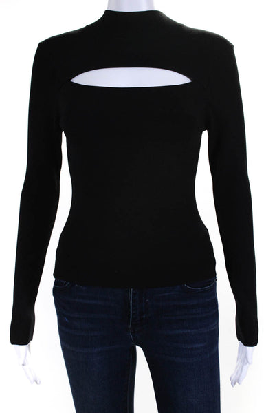 Bec & Bridge Womens Cutout Ribbed Knit Mock Neck Top Blouse Black Size 6