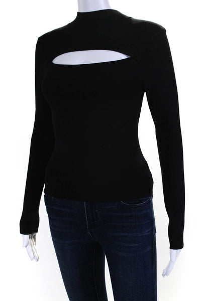 Bec & Bridge Womens Cutout Ribbed Knit Mock Neck Top Blouse Black Size 6