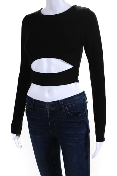 Fore Womens Long Sleeve Cutout Jersey Crop Top Tee Shirt Black Size Small