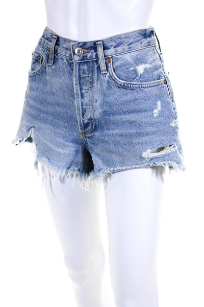 Agolde Womens Mid Rise Cutoff Distressed Denim Shorts Blue Size 25