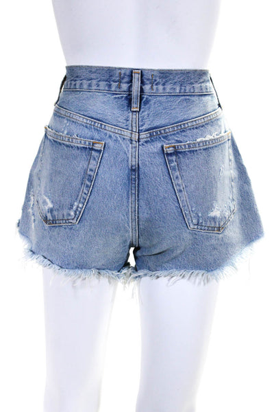 Agolde Womens Mid Rise Cutoff Distressed Denim Shorts Blue Size 25