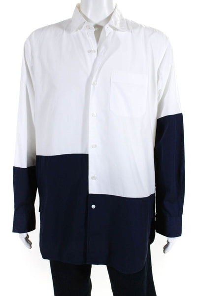 Engineered Garments Mens Color Block Shirt White Navy Large eBay Endless Runway