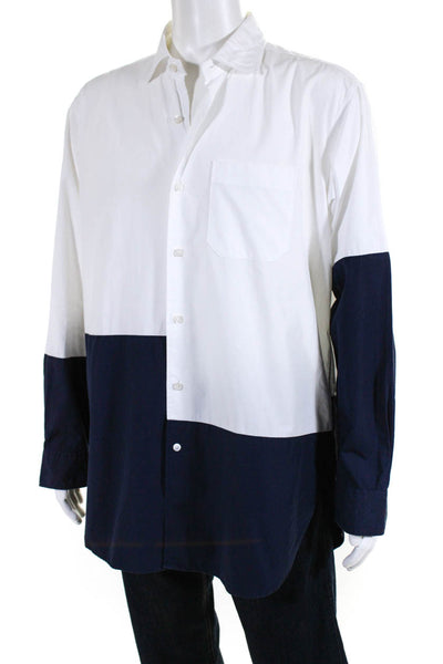 Engineered Garments Mens Color Block Shirt White Navy Large eBay Endless Runway