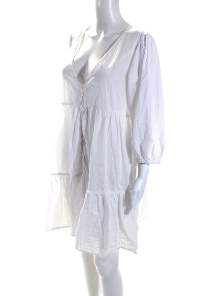 J Crew Womens V Neck Long Sleeves Button Down A Line Dress White Cotton Size Lar