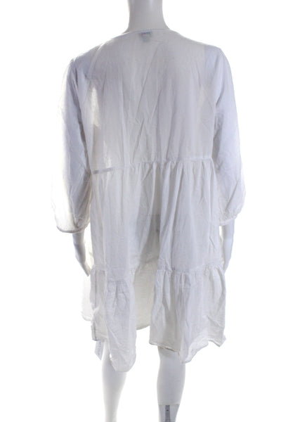 J Crew Womens V Neck Long Sleeves Button Down A Line Dress White Cotton Size Lar