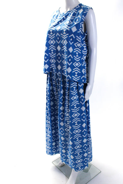 Hampton House Womens Geometric Print Tank Top Skirt Set Blue White Size Extra La