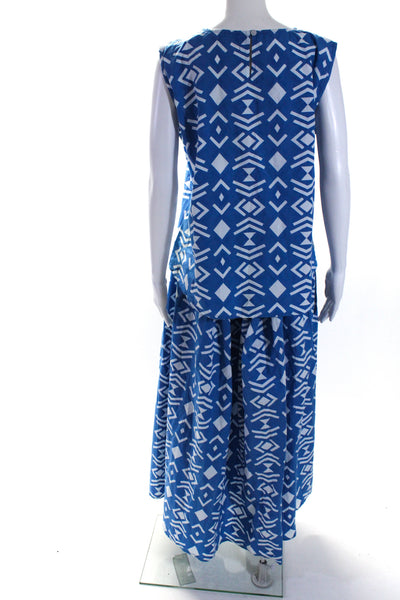 Hampton House Womens Geometric Print Tank Top Skirt Set Blue White Size Extra La