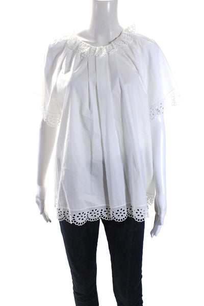 Sara Campbell Womens Eyelet Trim Short Sleeves Blouse White Cotton Size Large