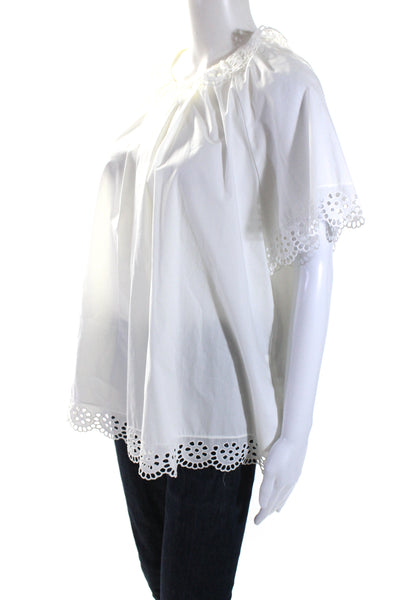 Sara Campbell Womens Eyelet Trim Short Sleeves Blouse White Cotton Size Large