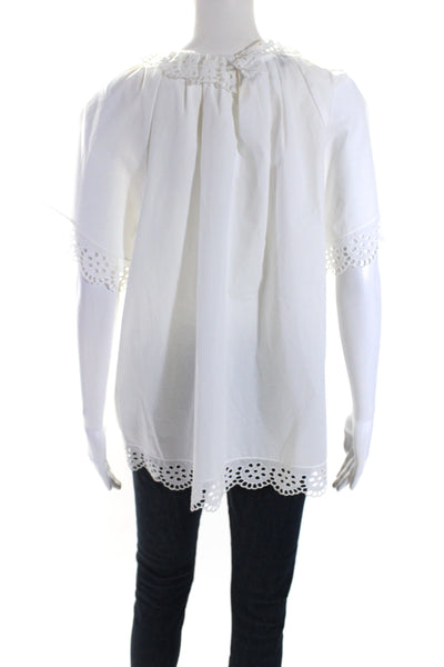 Sara Campbell Womens Eyelet Trim Short Sleeves Blouse White Cotton Size Large