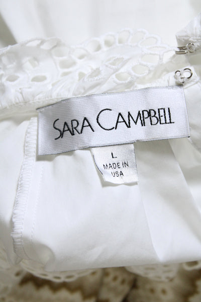 Sara Campbell Womens Eyelet Trim Short Sleeves Blouse White Cotton Size Large