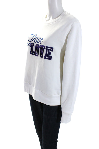 Hedge Womens Long Sleeves Crew Neck Sweatshirt White Cotton Size Extra Large