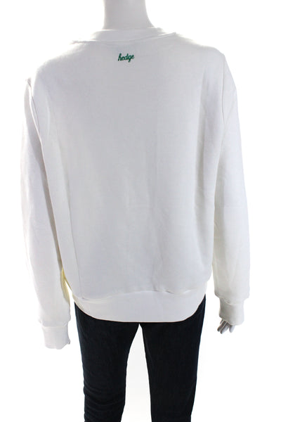 Hedge Womens Long Sleeves Crew Neck Sweatshirt White Cotton Size Extra Large