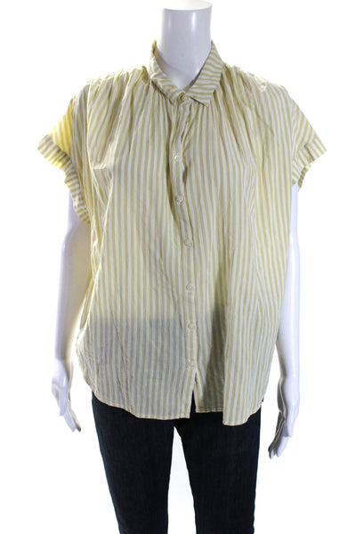 Madewell Womens Striped Button Down Shirt White Green Cotton Size Large