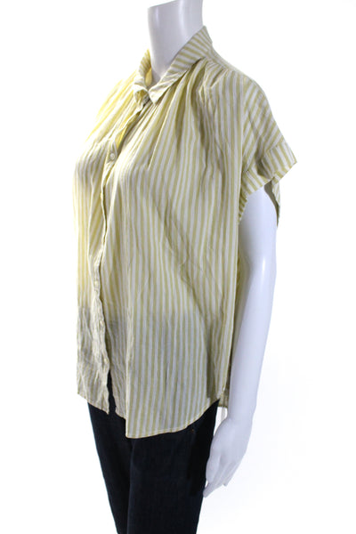 Madewell Womens Striped Button Down Shirt White Green Cotton Size Large