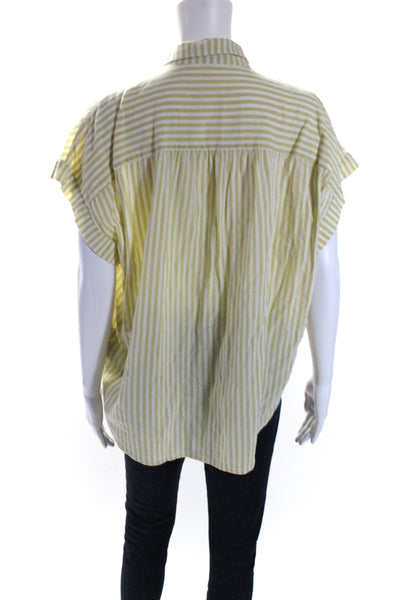 Madewell Womens Striped Button Down Shirt White Green Cotton Size Large