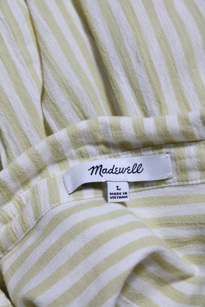 Madewell Womens Striped Button Down Shirt White Green Cotton Size Large